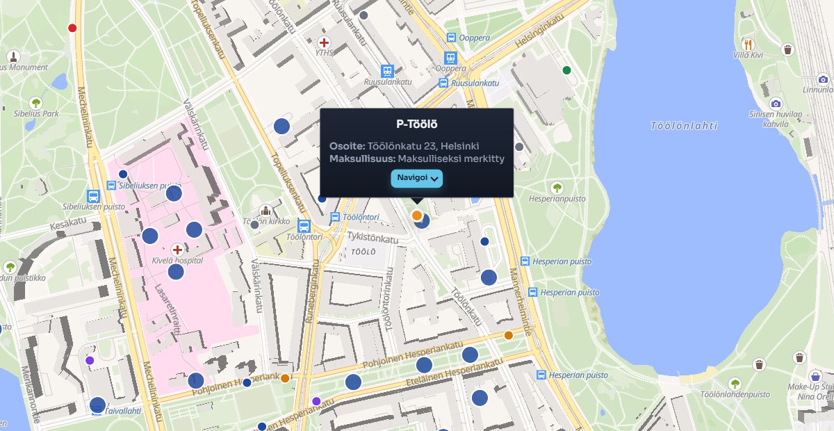Parkkiinin kartta: P-Töölö ja ympäristön pysäköintipaikkoja Helsingissä.
